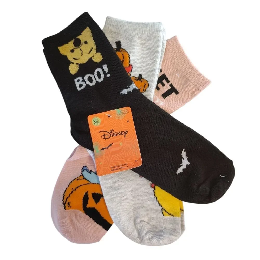Disney Winnie The Pooh Halloween 3 Pack Crew Socks‎ NWT